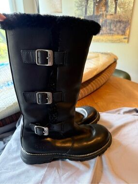 UGG Women’s Black Shearling-Trim Triple Buckle Boots